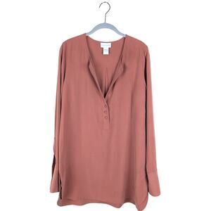 Soft Surroundings Dusty Rose Split V-Neck Half Button Silk Tunic Size Medium‎
